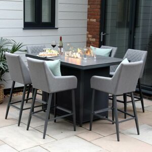 Supremo Leisure Mirfield 6 Seat Bar Set in Slate Grey with Rectangular Firepit Table