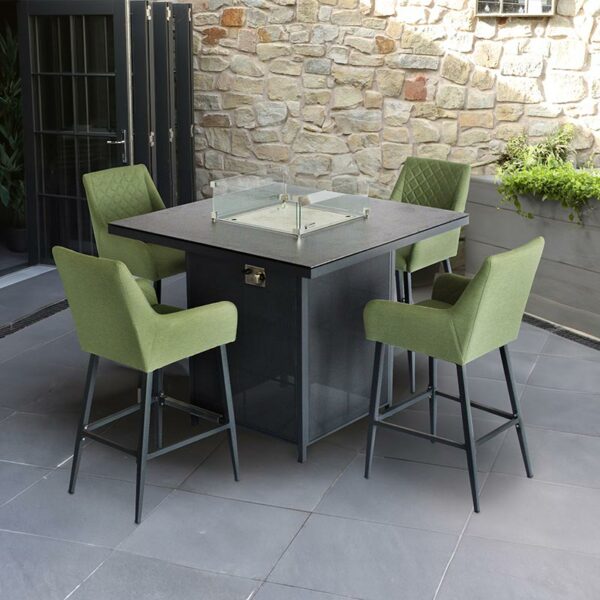 Supremo Leisure Mirfield 4 Seat Bar Set in Sage Green with Square Firepit Table