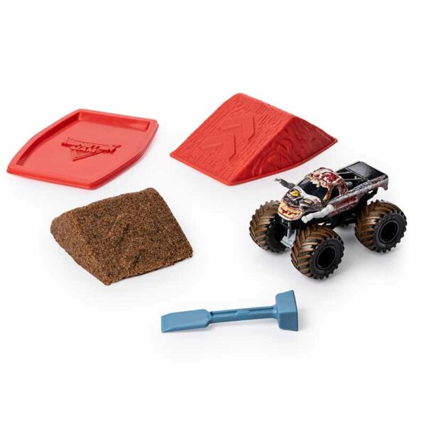 Monster Jam Dirt Starter Set, Featuring 8oz of Monster Dirt and Official 1:64 Scale Die-Cast Monster Jam Truck (Styles Vary) contents