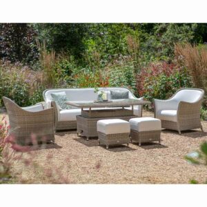 Bramblecrest Monte Carlo Outdoor Lounge Set with Rectangular Adjustable Table set high for dining