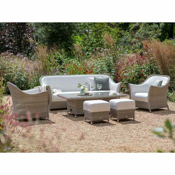 Bramblecrest Monte Carlo Outdoor Lounge Set with Rectangular Adjustable Table in garden set low for drinks