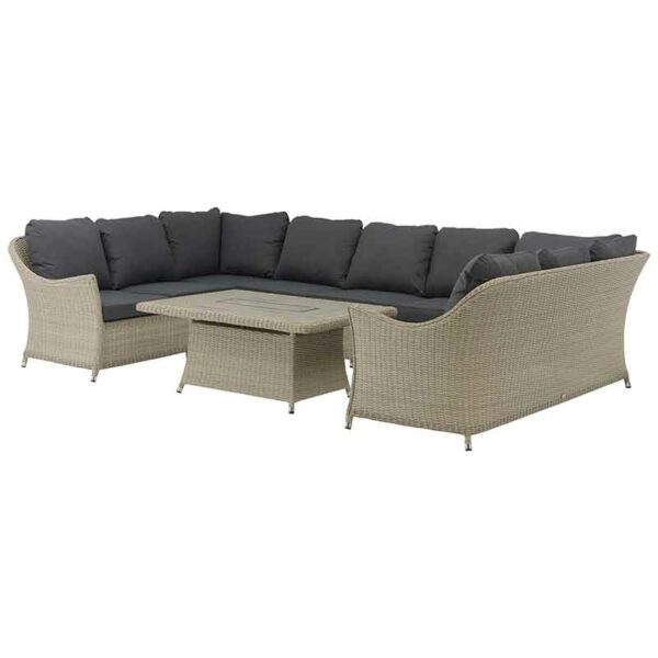 Monterey Modular Sofa with Rectangular Firepit covered in Dove Grey