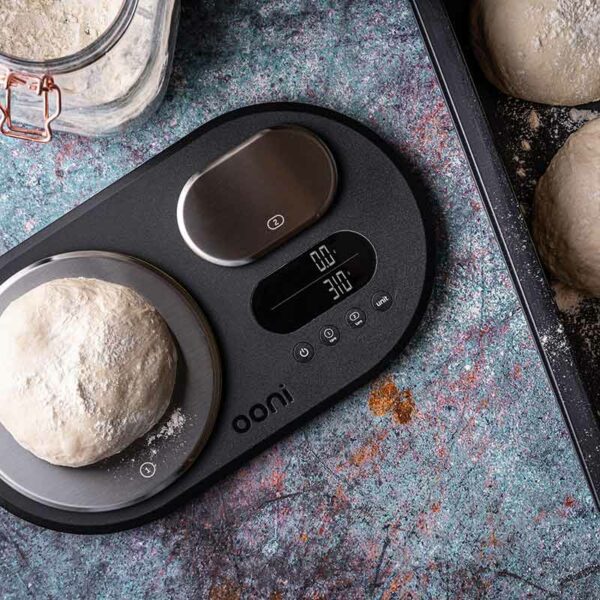 Ooni Dual Platform Digital Scales in use with dough