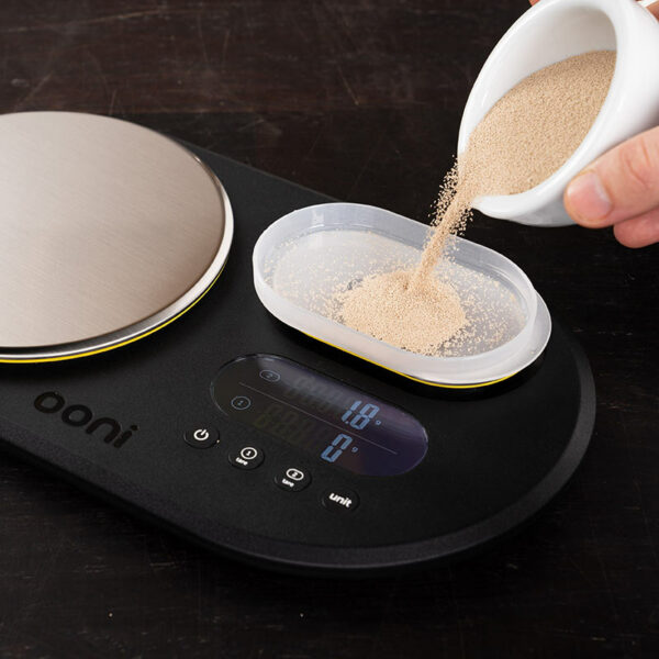 Ooni Dual Platform Digital Scales in use with yeast
