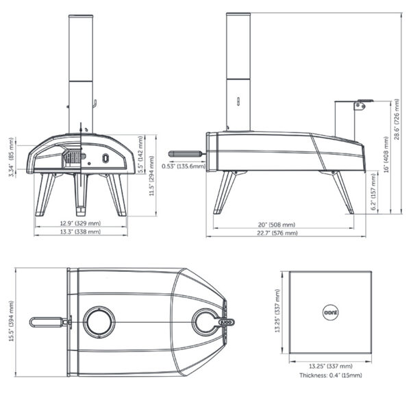 Ooni Fyra 12 Wood Pellet Pizza Oven dimensions