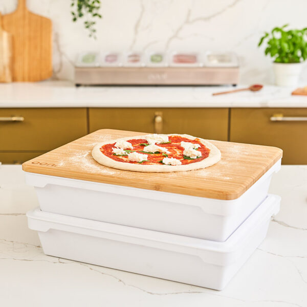 Ooni Pizza Prep Lid with prepared pizza