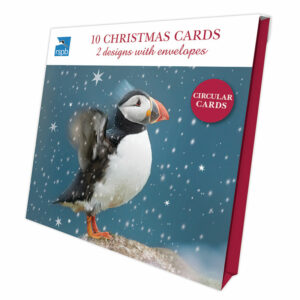 RSPB Luxury Circular Christmas Cards - Puffin & Snowflakes (Pack of 10)
