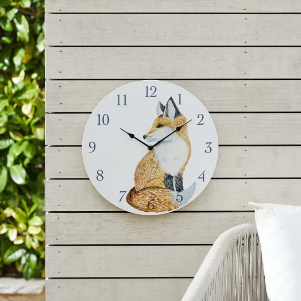 The Outside In 12 Inch Fox Wall Clock in situ outdoors