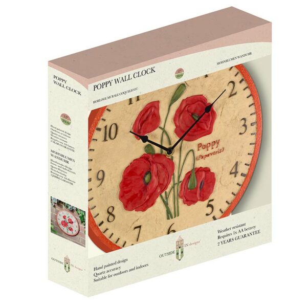 The Outside In 12-Inch Poppy Wall Clock in box