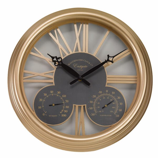 A Studio Cut Out of the Outside In 15-Inch Rose Gold Exeter Wall Clock and Thermometer