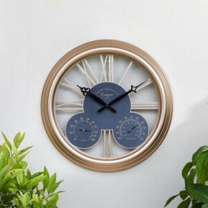 The Outside In 15-Inch Rose Gold Exeter Wall Clock and Thermometer in situ indoors