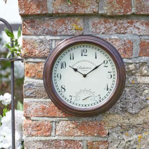 The Outside In Bickerton Wall Clock and Thermometer in situ outdoors