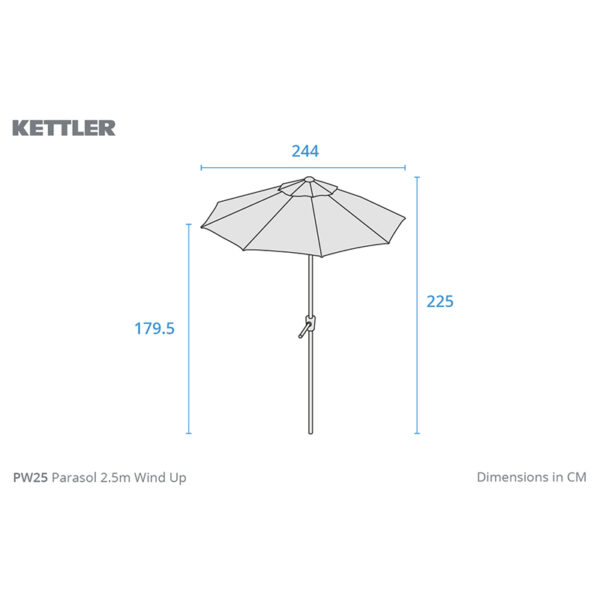 Dimensions for Kettler Classic Mesh 2.5m Wind-Up Parasol