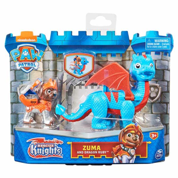 PAW Patrol, Rescue Knights Chase and Dragon Draco Action Figures Set, Ages 3+ packshot