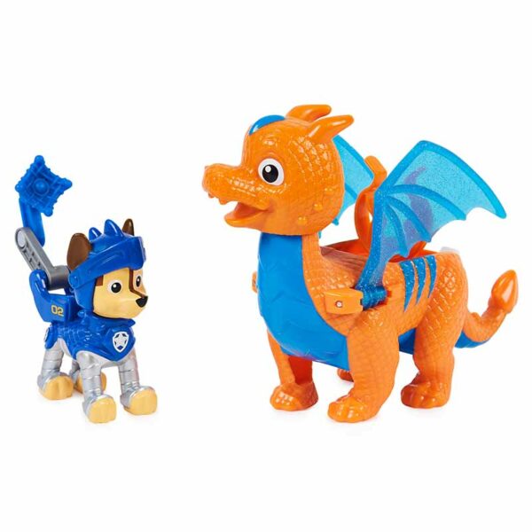 PAW Patrol, Rescue Knights Chase and Dragon Draco Action Figures Set, Ages 3+ orange