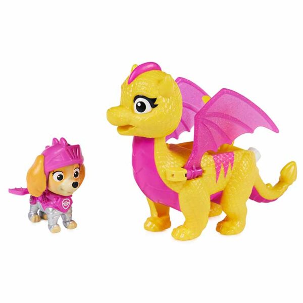 PAW Patrol, Rescue Knights Chase and Dragon Draco Action Figures Set, Ages 3+ yellow