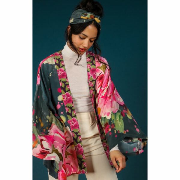 Powder Painted Peony Luxe Kimono Jacket