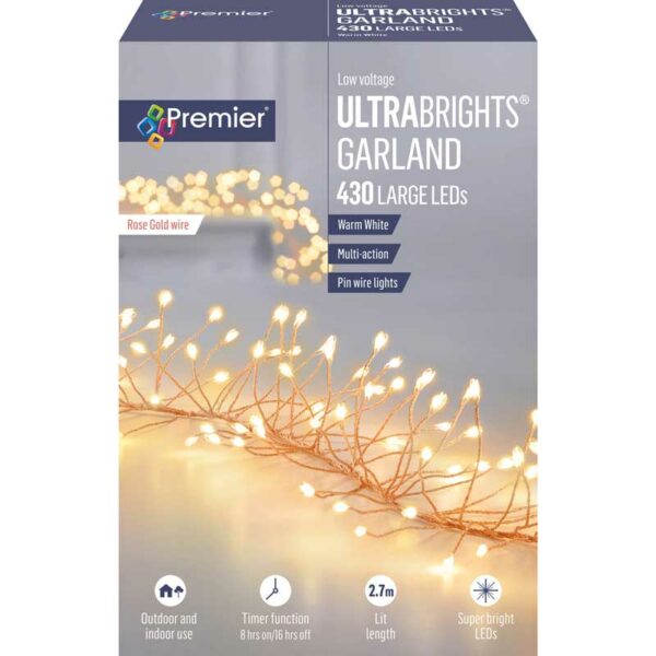 Premier 430 Multi-Action LED ULTRABRIGHTS GARLAND with Timer - Warm White