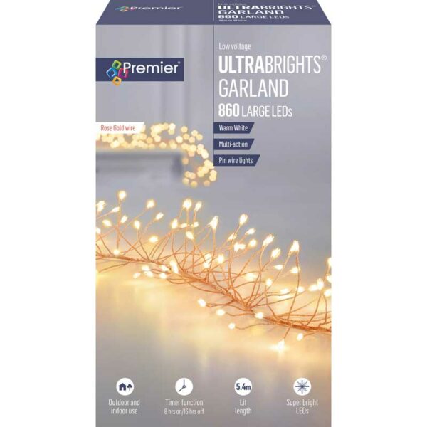 Premier 860 Multi-Action LED ULTRABRIGHTS GARLAND with Timer - Warm White