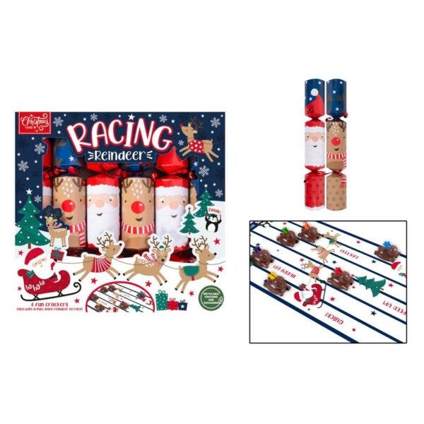 Christmas Time Racing Reindeers Crackers (Pack of 6)