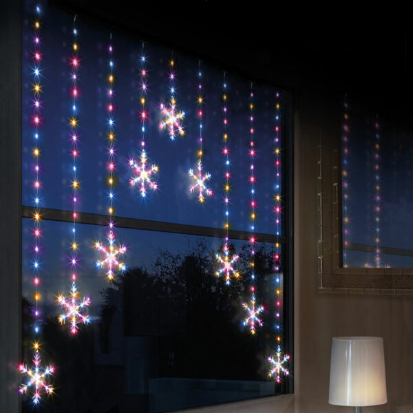 Premier LED Snowflake Curtain Lights - Rainbow
