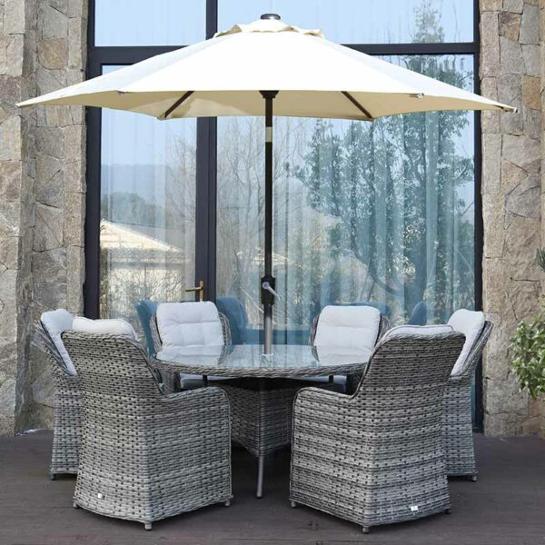Supremo Leisure Rivington 6 Seat Outdoor Dining Set with Round Table, 3m Parasol & Base