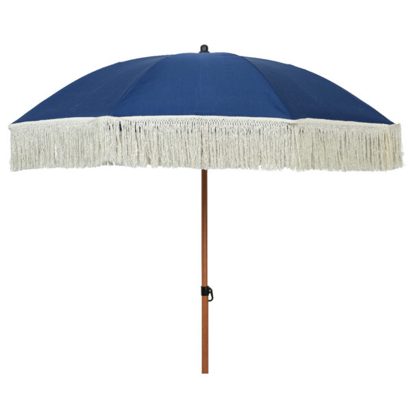 Round 2m Fringed Garden Umbrella Parasol - Blue