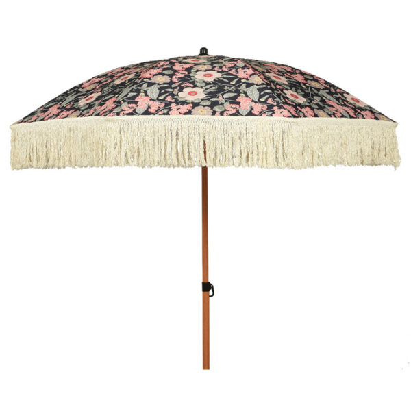 Round 2m Fringed Garden Umbrella Parasol - Dark Floral