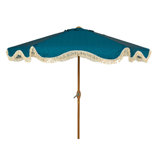 Round 2m Fringed Garden Umbrella Parasol - Blue Floral