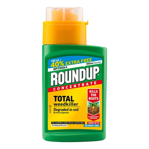 A 195ml bottle of Roundup Optima+ Total Weedkiller Concentrate