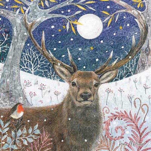 RSPB Small Square Christmas Cards - Stag & Robin (Pack of 10)