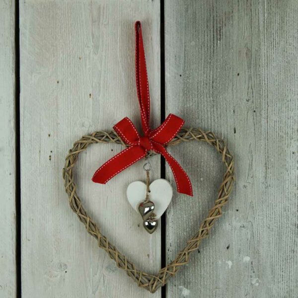 Satchville Large Hanging Wicker Heart with Bow