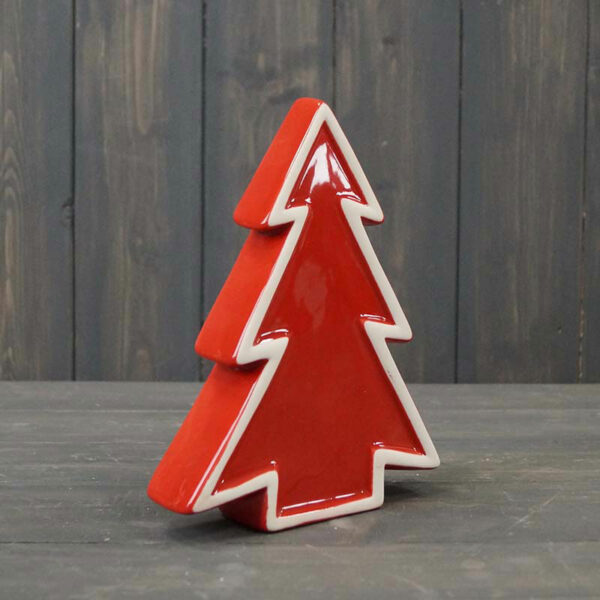 Satchville Red Ceramic Tree with White Edging