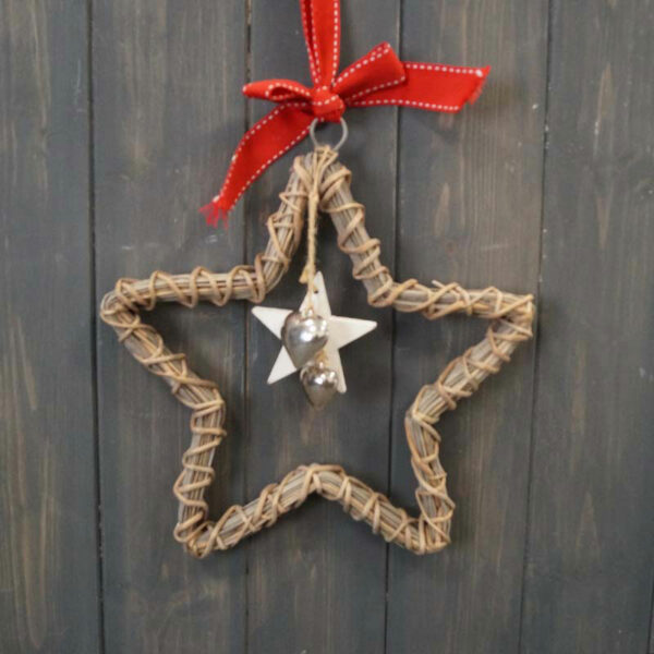 Satchville Large Hanging Wicker Star with Bow