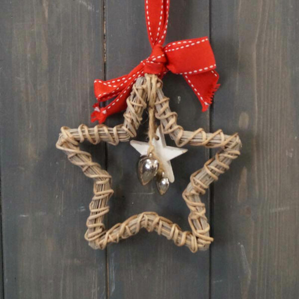 Satchville Small Hanging Wicker Star with Bow