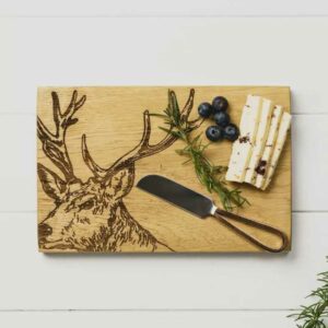 Scottish Made Stag Oak Cheese Board & Knife Set