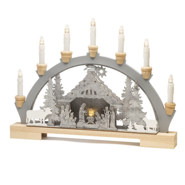 Konstsmide LED Wooden Silhouette with 7 Candles - Nativity studio image
