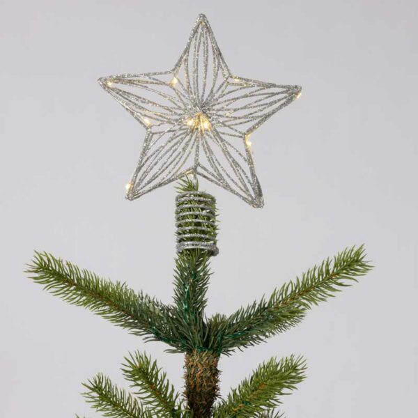 Lumineo Battery-Operated Micro LED Star Tree Topper with Silver Glitter