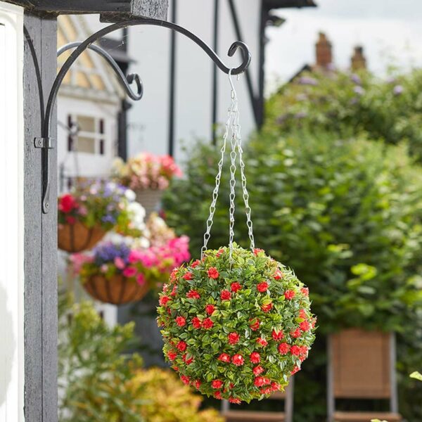 The Smart Garden 30cm Artificial Topiary Red Rose Ball in situ hanging