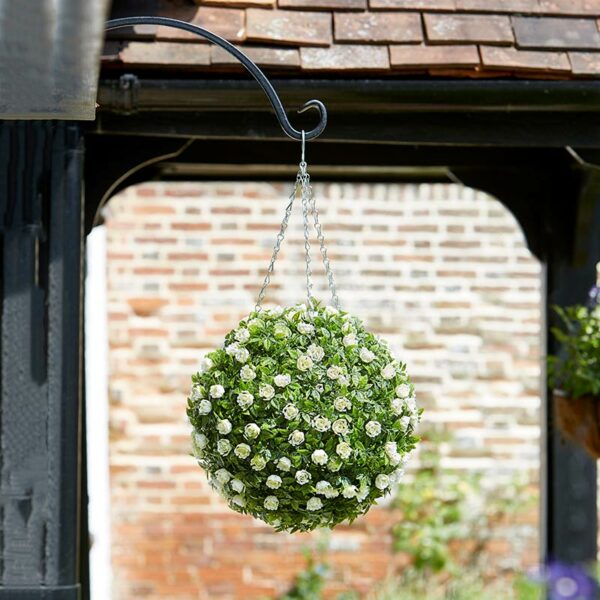 The Smart Garden 30cm Artificial Topiary White Rose Ball in Situ