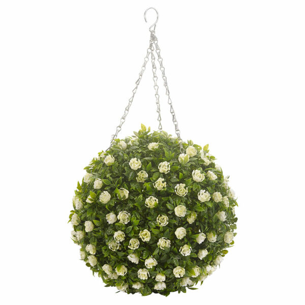 A studio image of the The Smart Garden 30cm Artificial Topiary White Rose Ball