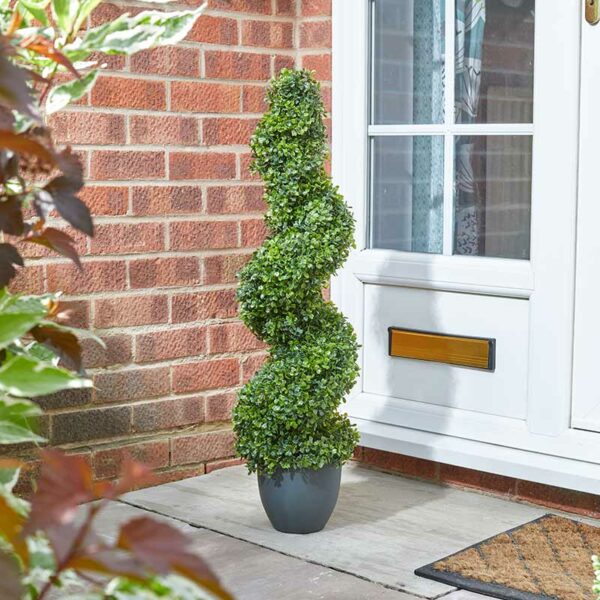 The Smart Garden 90cm Artificial Topiary Boxwood Twirl in situ