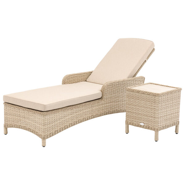Somerford Sun Lounger in Sandstone with Side Table by Bramblecrest