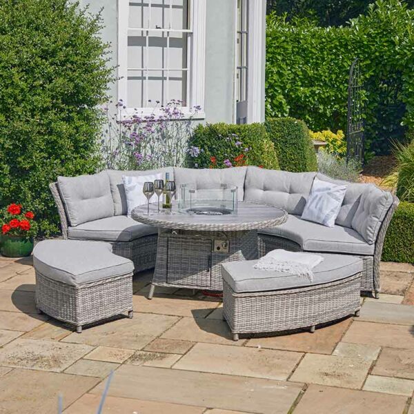 St Tropez Round Modular Dining Set in Stone with Gas Firepit
