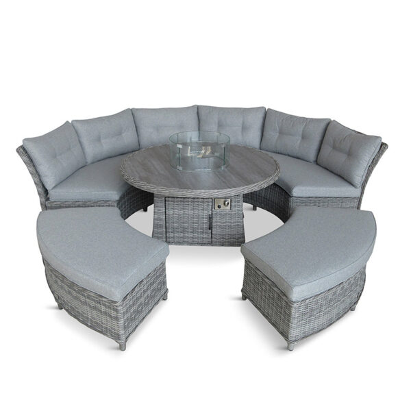 St Tropez Round Modular Dining Set in Stone with Gas Firepit
