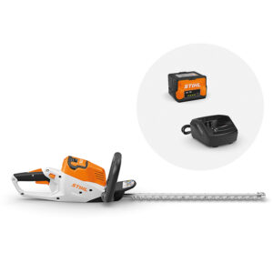 The STIHL HSA 50 Cordless Hedge Trimmer with the AK 10 battery and AL 101 charger.