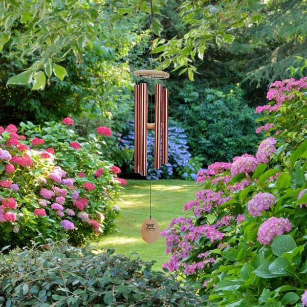 The Symphony Wood and Aluminium Wind Chime with Bronze Finish, size 86cm in use