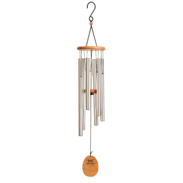 A Studio image of the Symphony 86cm Wood and Aluminium Wind Chime with Silver Finish