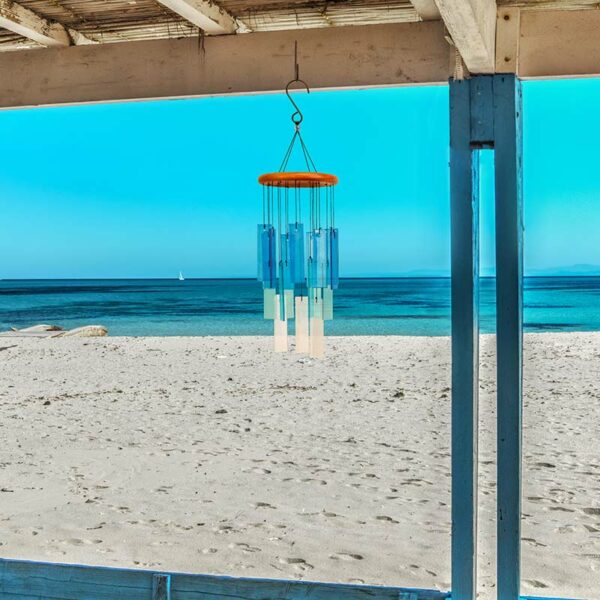 The Symphony Beach Glass Wind Chime in Nautical Colours, size 61cm