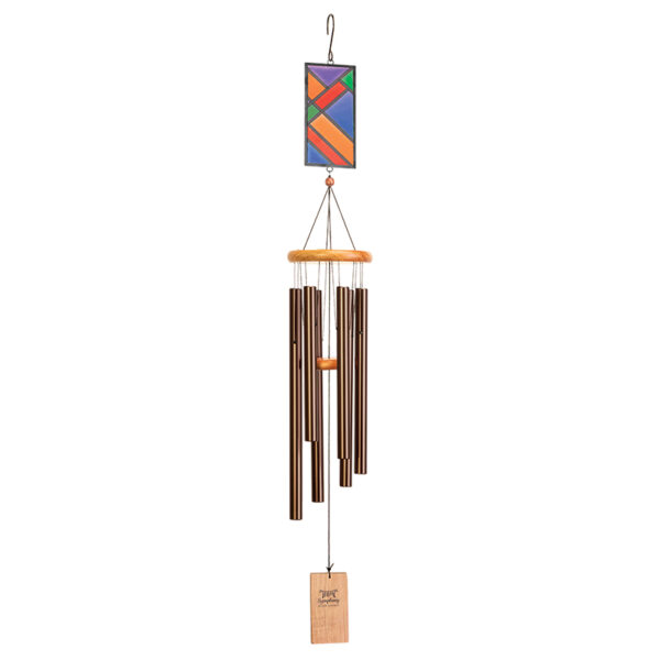 A Studio image of the Symphony Bronze Wind Chime with Stained Glass Decoration, size 86cm